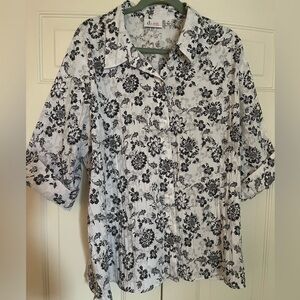 Denim & Co Black White Lightweight Button Down